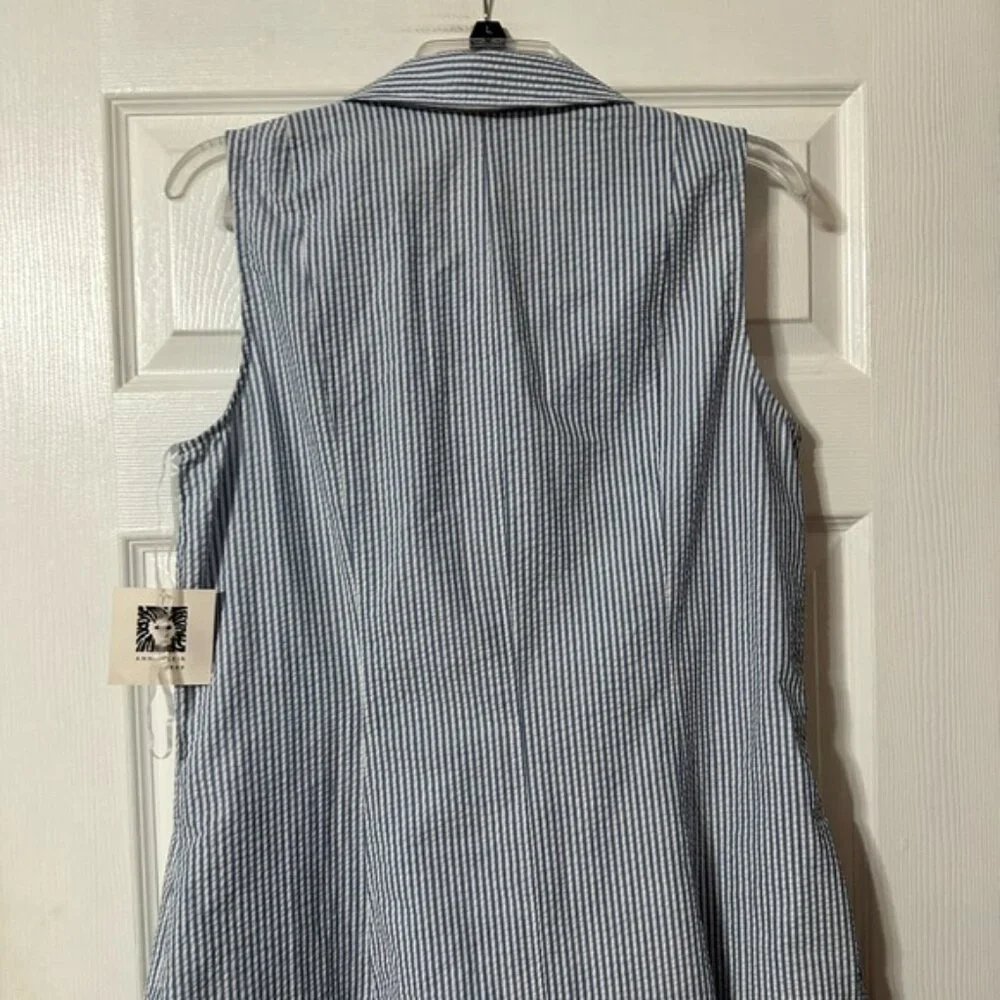 NWT Anne Klein Seersucker Sleeveless Shirt Dress - Picture 10 of 16